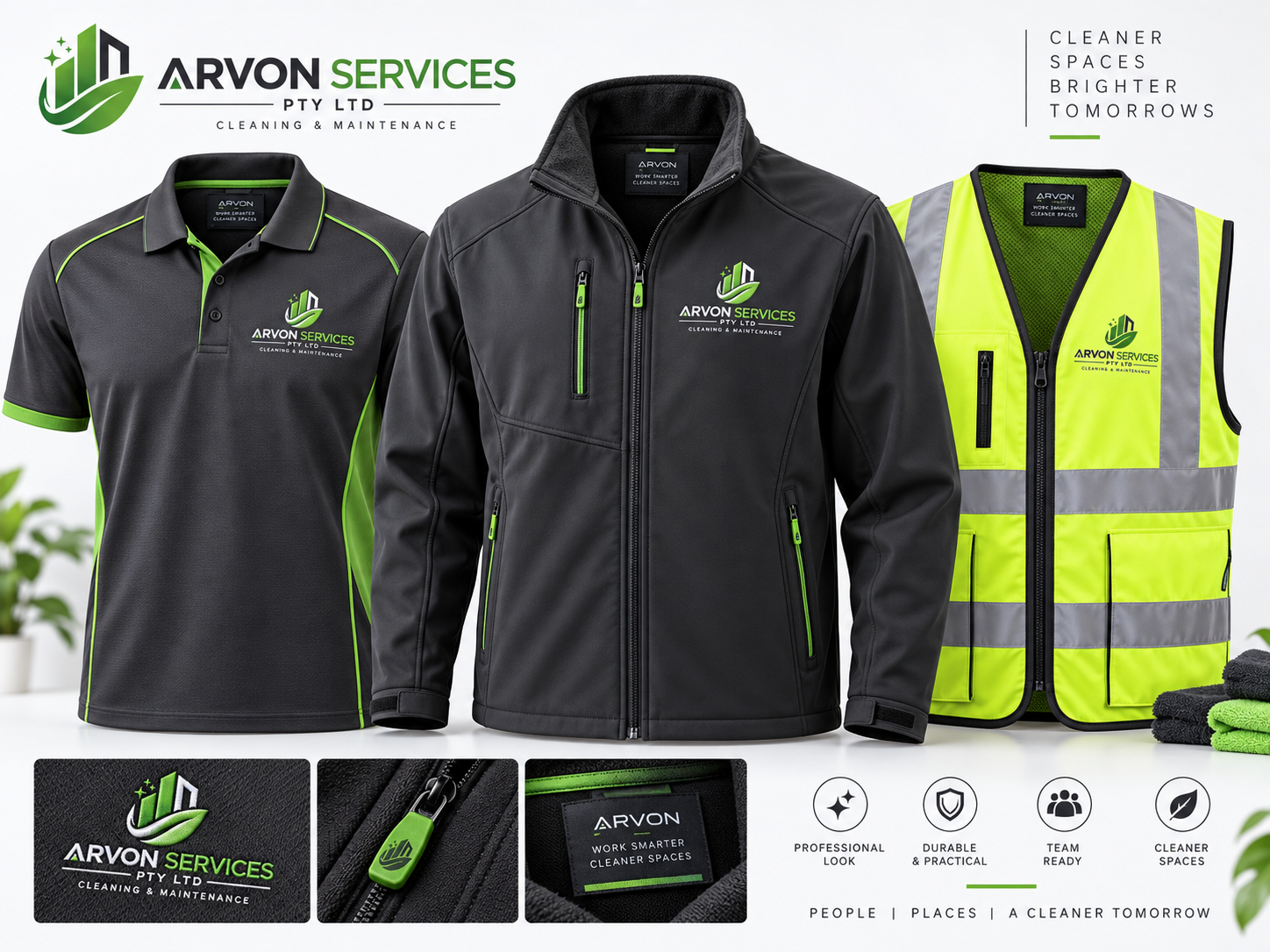 ARVON SERVICES branded cleaning and maintenance workwear collection